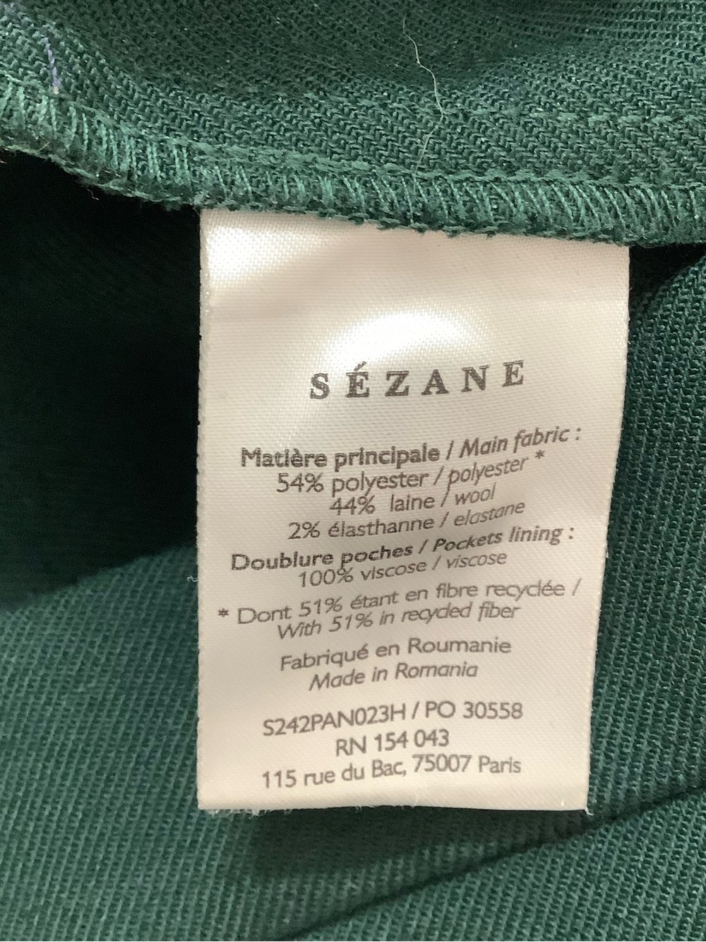 Sezane Green Martin Crop 7/8 Trouser High Rise Pant - Picture 8 of 10